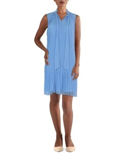 DKNY Womens Blue Lined Sleeveless Tie Neck Above The Knee Party Shift Dress 4 - Picture 1 of 2