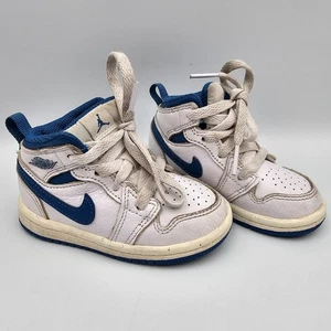 Used Nike Air Jordan 1 Mid SE TD Toddler Shoes White Blue FN7537-141 Size 5C - Picture 1 of 16