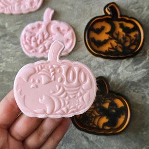 Pumpkin Halloween Cookie Cutter & Stamp Set of 3 | Fondant Cookie Embosser| - Picture 1 of 9