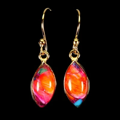 925 Sterling Silver Earrings Marquise Kingman Turquoise 14x7mm Gemstone Jewelry - Image 1 of 4