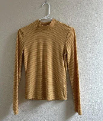 Charlotte Russe 女式长袖模拟领条纹金色弹力针织衬衫 S — 第 1/4 张图片