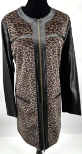 Anna Scholz Womens Zipper Front Coat Size 18 Faux Fur Leopard Animal Print - Picture 1 of 13