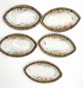 5 ANTIQUE NIPPON HAND PAINTED PORCELAN SALT CELLARS UNIQUE ROSE TRIM - Picture 1 of 3