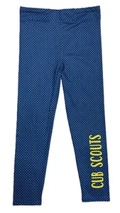 BSA CUB SCOUTS YOUTH GIRLS BLUE-YELLOW POLKA DOT PRINT LEGGINGS NEW NWT SIZE 12 - Picture 1 of 5