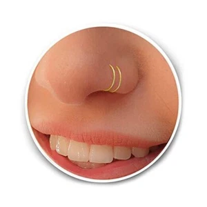 Tiny Gold Double Fake Hoop Nose Ring - Spiral Fake Nose Ring 20 Gauge 14k Gold - Picture 1 of 8