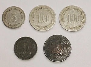 5 & 10 Pfennig 1889, 1896, 1898, 1918, 1921 Deutsches Reich German Empire Coins - Bild 1 von 3