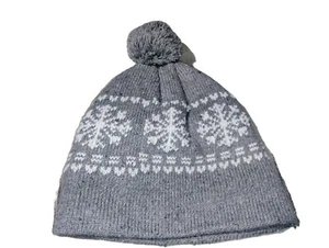 Mujer Pom-Pom Tejido Gorro Invierno Sombrero Esquí Calavera Snowfake Lt Gris Aislado Peluche - Imagen 1 de 4