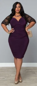 Kiyonna Purple Ruched Valentina Illusion Style Sweetheart Neckline 3X Sexy Date - Picture 1 of 10