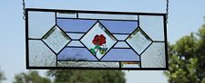Stained Glass Panel Violet & clear art glass bevels 20 3/8” x 8 3/8”