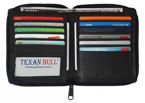RFID Signal Blocking European Hipster Zip Around Wallet for Men Texan Bull - Picture 1 of 12