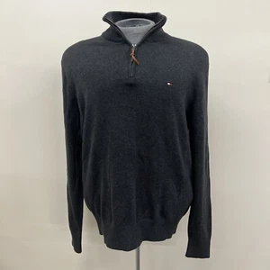 Tommy Hilfiger Mens Half Zip Pullover Sweater Sz LG Dark Grey Mock Turtleneck FS - Picture 1 of 11