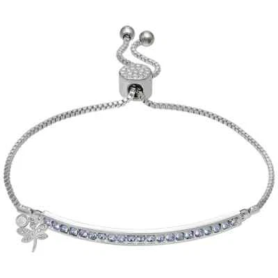 Pulsera Barra Infinita Placa Plata Vigilancia Cristal Azul y Dijes Libélula Foto 1 de 4