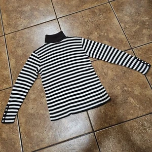 Vintage 60s Striped Knit Turtleneck Sweater Brown White Size 38 S/M Acrylic  - Picture 1 of 8