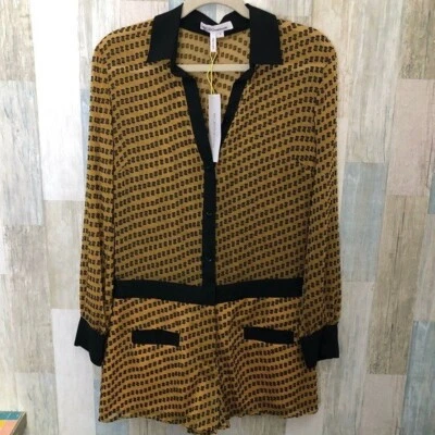 BCBGeneration короткий комбинезон женщин размер 2 желтовато-коричневый черный чистый тропический курорт новый с Ярлыками - Изображение 1 из 4