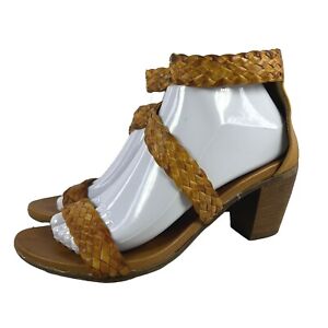 Sundance Women's Harrington Sandal US 8.5 Brown Strappy Woven Leather Heel Shoes