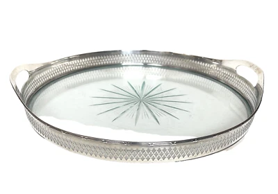 WALLACE Plata Esterlina Vidrio Estrella Redondo Galería Bandeja Manijas 14" Antiguo C1529 Foto 1 de 4