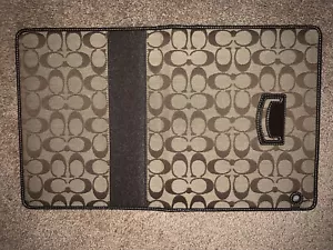 COACH HERITAGE STRIPE & C Logo TABLET IPAD CASE Cover Tan & Brown - Picture 1 of 4