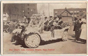 Feuerwehrchefauto, Portland, Oregon Rose Festival Auto 1911 antike Postkarte - Bild 1 von 2