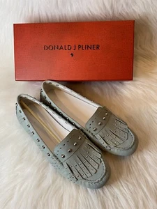 Donald J Pilner Grey Silver Studded Loafers “Val” Sz 9.5M Moccasin Esque NWB - Picture 1 of 12