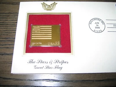 2000 The Stars Stripes Great Star Flag Gold Golden Replica Cover FDC STAMP - Image 1 of 3