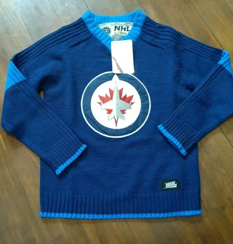 WINNIPEG JETS NHL hoodie Hockey Logo knit Knitted Sweater boy JR small  Nwt Cover