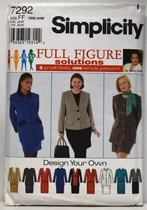 Simplicity Women's Petite Lined Suit Size: FF 18W-24W Pattern # 7292 - Picture 1 of 2