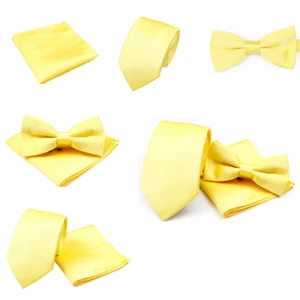 Pastel Yellow Tie pocket square Bow tie Hanky Wedding formal Prom Races - Picture 1 of 14