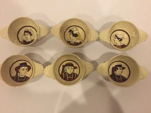 Set Of Six Early HB Quimper Lug Bowls Brown Decor Beton Men And Women Rare - Picture 1 of 12