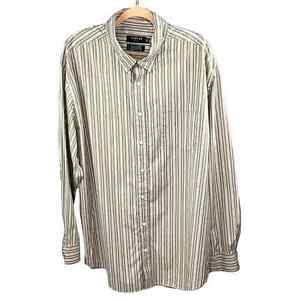 George Mens Long Sleeve Striped Cotton Dress Shirt Size 2XL 50/52 Brown White