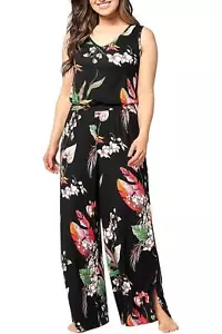 Bumblebella Jill Martin Women's Dreamy Jersey V-Neck Jumpsuit Black Tropical - Picture 1 of 1