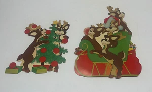 Vintage Weihnachtsmann Schlitten und Rentier Weihnachtsbaum gestanzt Wanddekoration - Bild 1 von 2