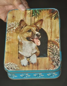 Vintage Dog In Kennel Print Nutrine Toffee Ad Litho Tin Box, Collectible - Picture 1 of 10