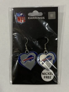 Buffalo Bills Football NFL Heart Charm Silver Dangle Earrings Pair - Picture 1 of 3