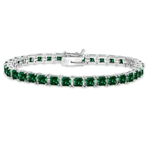 4mm Princess-Cut Square Simulated Emerald Classic 925 Silver Tennis Bracelet - Picture 1 of 3