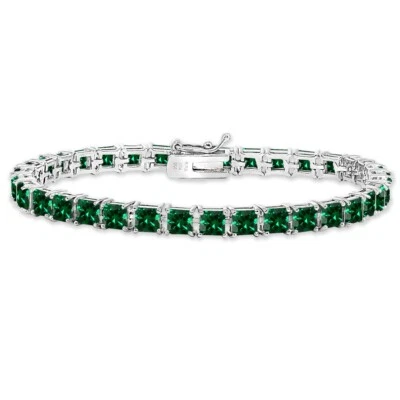 4mm Princess-Cut Square Simulated Emerald Classic 925 Silver Tennis Bracelet - Image 1 of 3