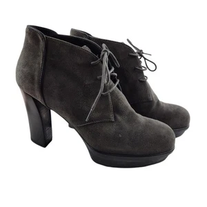 Tod's Boots Womens 7 37 Chukkah Platform Heel Lace Up Gray Suede Academia Prep - Picture 1 of 12