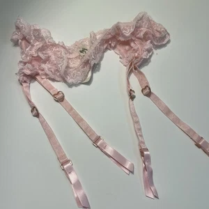 Neu Free People Spitzen Strumpfgürtel Rosa Spitze Rosegold Herzen Medium - Bild 1 von 5