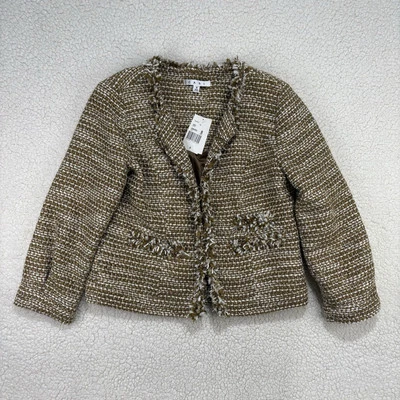 Blazer para mujer nuevo con etiquetas CAbi 343 bronce Phoebe metálico tweed flecos manga pequeña 3/4 Foto 1 de 4