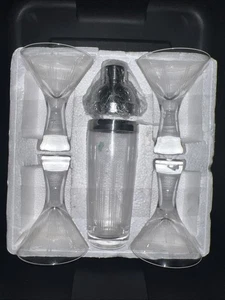 Home Essentials Hex 11 Martini Cocktail Set Shaker Tray Glasses Etched Lines - Picture 1 of 3