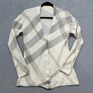 Burberry Wool Sweater Womens S Cream Nova Check Plaid Reversible Cardigan Preppy - Picture 1 of 11