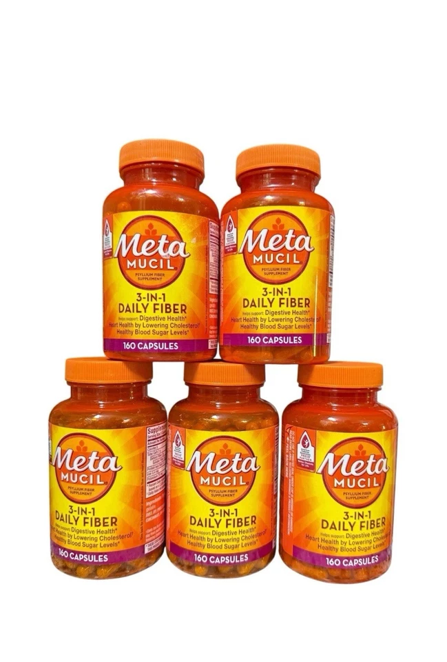 Metamucil 3 en 1 Fibra 160 Cápsulas Suplemento Fibra Psylio 5 Botellas 6/2026+ Foto 1 de 1