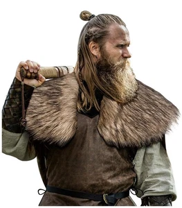 Men's Viking Fur Collar Medieval Renaissance Wrap King Warrior Cape Shawl Hal... - Bild 1 von 9