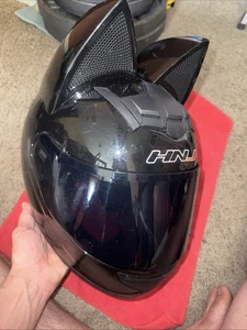 Casco Full Face Cat Ears HNJ negro/negro parabrisas usado para mujer bicicleta de calle - Imagen 1 de 24