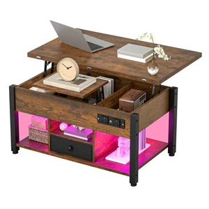 Lift-Top Coffee Table with Drawer, Storage, LED Lights & Power Outlets, 4-in-1 - Picture 1 of 11