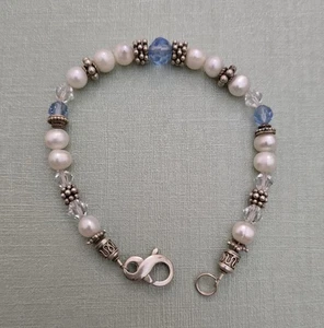 FRESHWATER  PEARL & CRYSTALS BEADED STERLING SILVER BRACELET - Picture 1 of 4