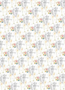 2 Sheets 1st Paper Wedding Anniversary Wrapping Paper Flowers Champagne Glass - Picture 1 of 2