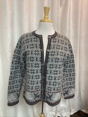 De Colección Suéter Woolrich Para Mujer L Cierre de Lana Frontal Cárdigan Gris Granate Vacaciones Foto 1 de 4