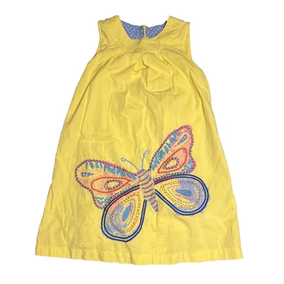 Mini Boden Yellow Girls Dress Size 7/8 Butterfly Cotton Embroidery Sleeveless - Image 1 of 4