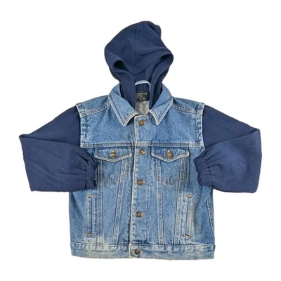 Tough Gear Youth Denim Cotton Jacket Size 7 Boys Blue Vintage 90s Hooded Button - Image 1 of 4