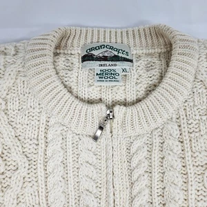 Aran Crafts Ireland Full Zip Cableknit Vest 100% Merino Wool Cream Size XL - Picture 1 of 4